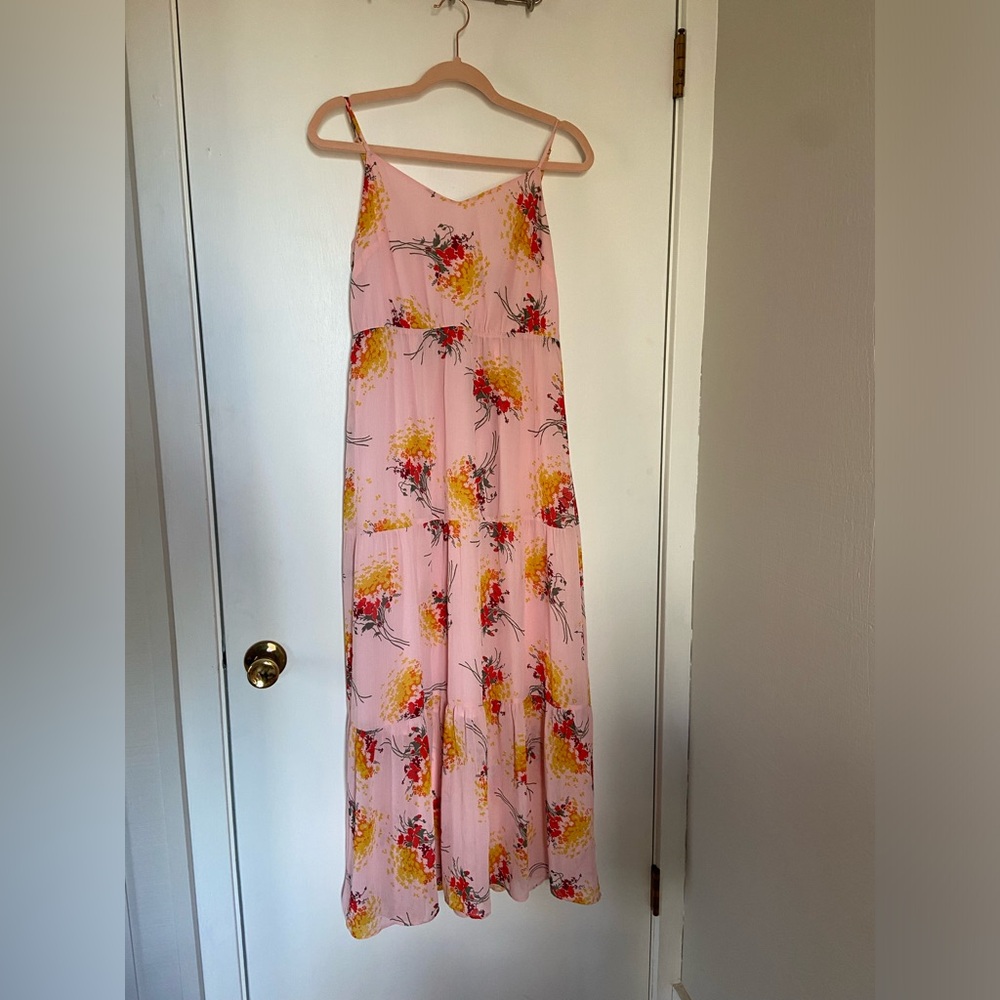 Pink floral maxi tiered  jcrew dress